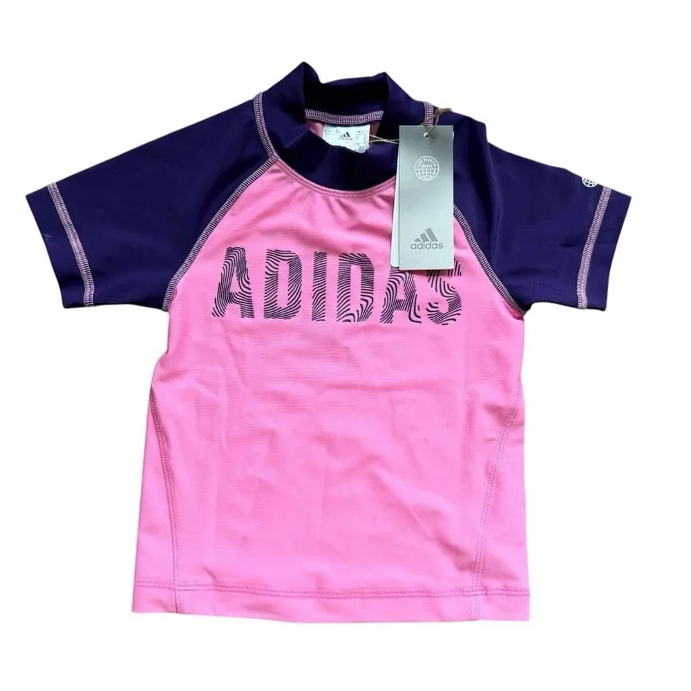NWT Youth Girls Adidas Kids Swim Beach Sun Rash guard Swimming Top - Sz 2XS
